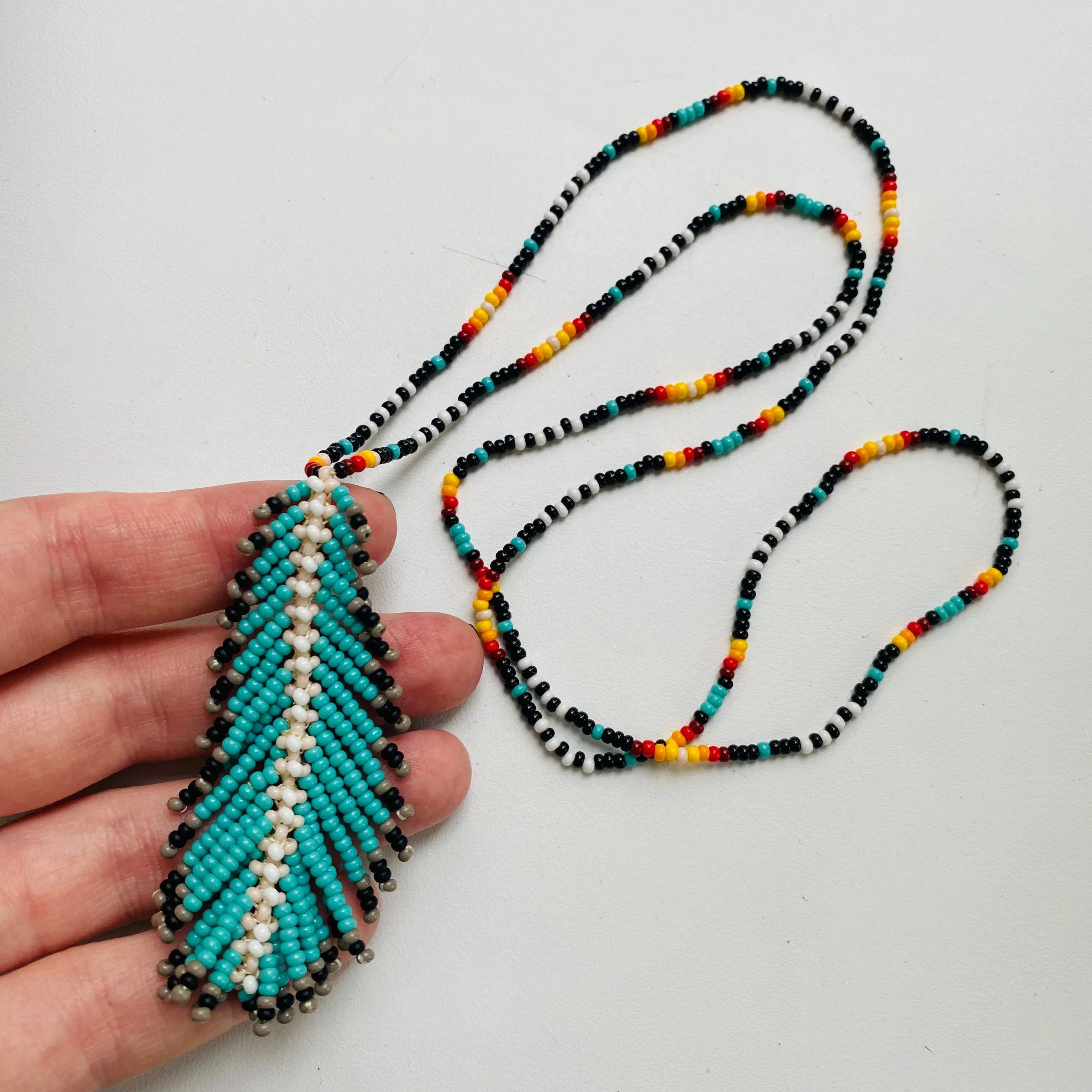 Feather Pendant seed bead Indigenous Necklace