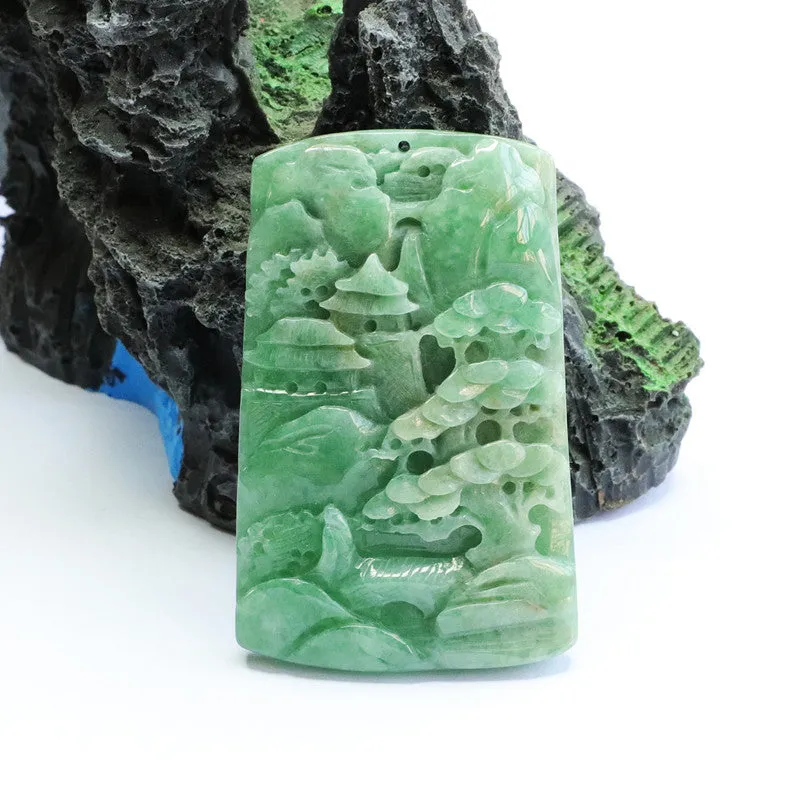 Fine Carved Jade Pendant Fortune's Favor crafted in Sterling Silver