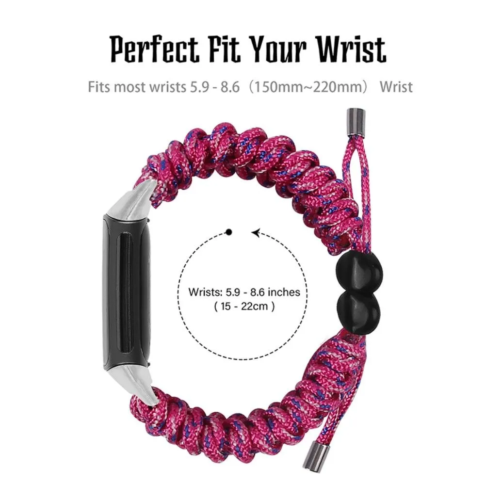 Fitbit Charge 5 elastic nylon watch strap - Rose Red / Blue