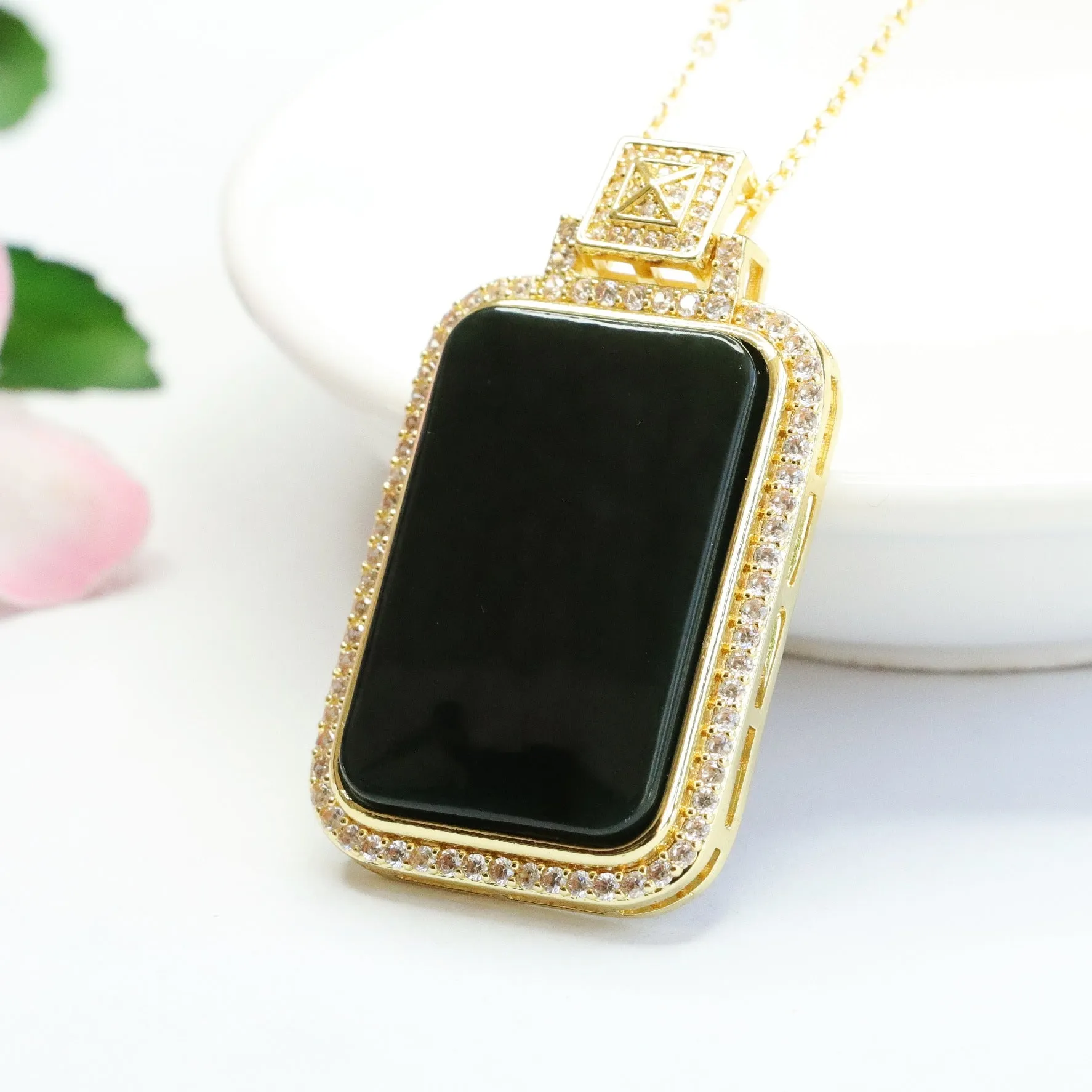 Fortune's Favor Blackish Green Jade Necklace with Sterling Silver Pendant