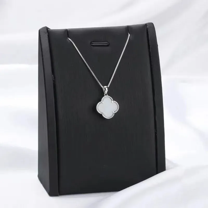 Four-leaf Clover White Jade Sterling Silver Necklace by Planderful Collection