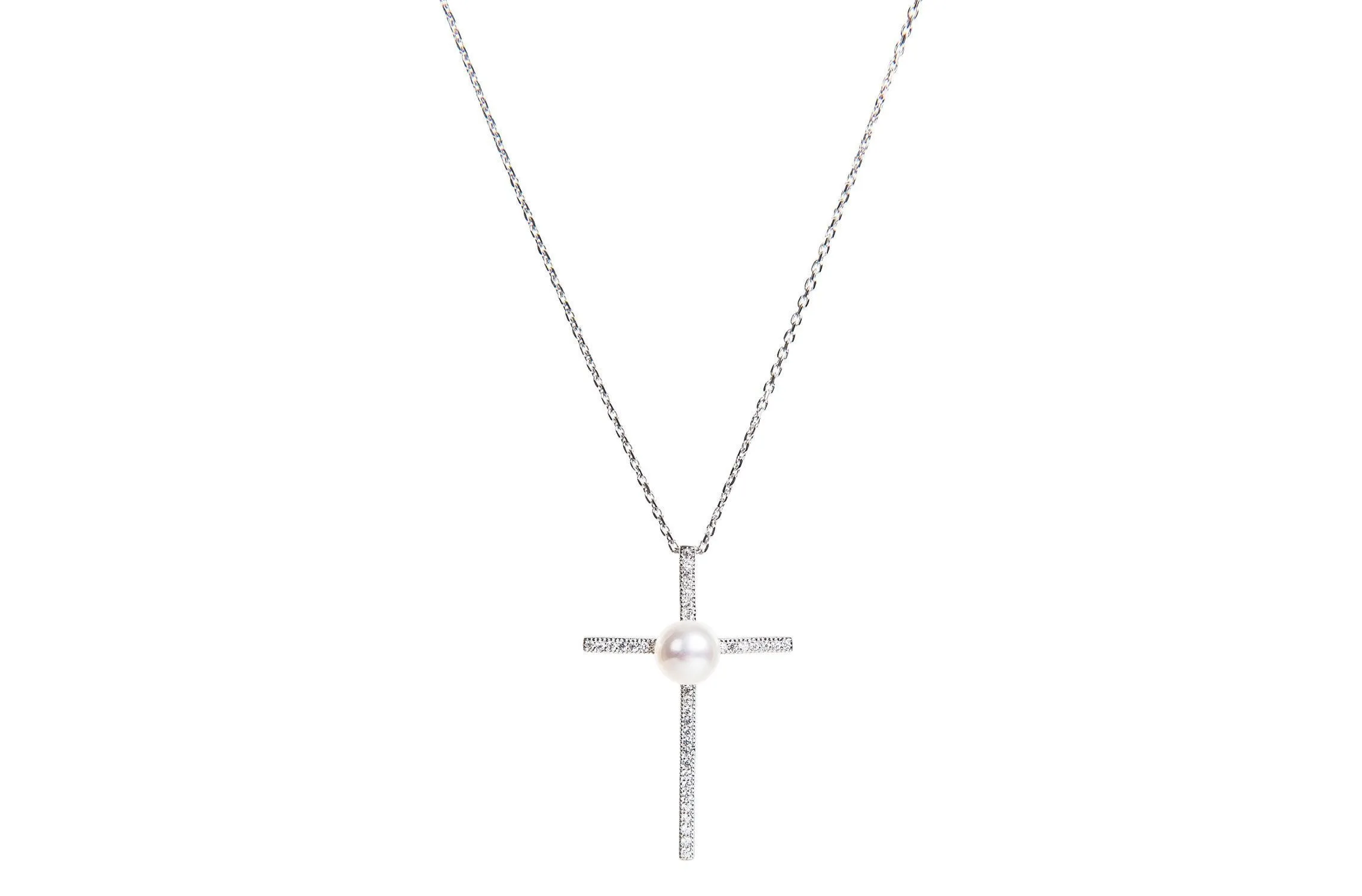 Freshwater Pearl Cross Pendant Chain Necklace