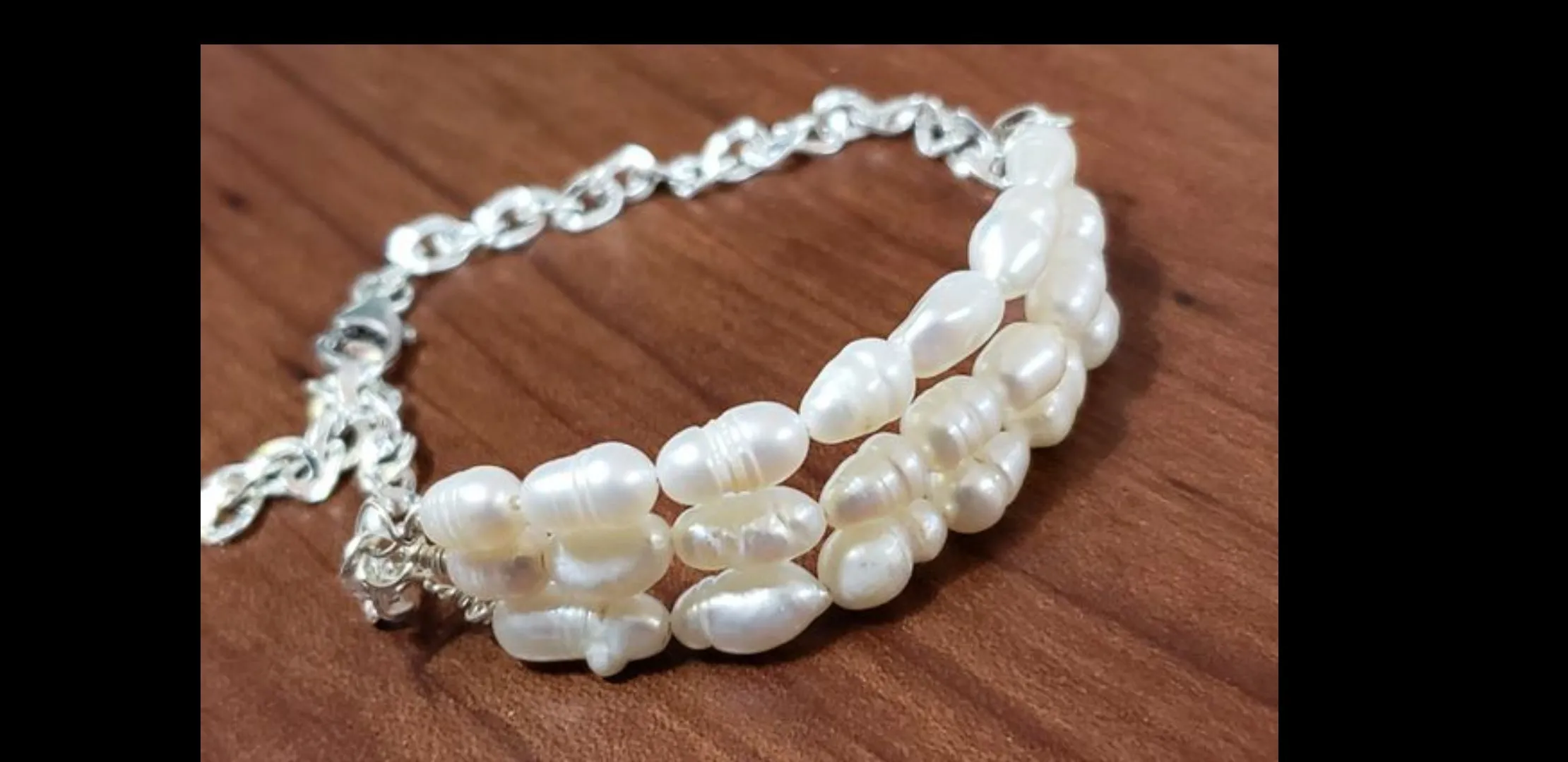 Freshwater Pearls & Silver Plated Chain Bracelet. Triple Strand, Adjustable to 8" with Lobster Claw Clasp