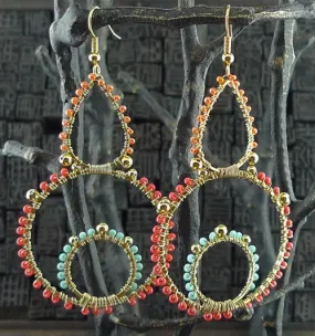 Fulham Multi Peach, Coral & Turquoise Bead Wrapped Chandelier Earring