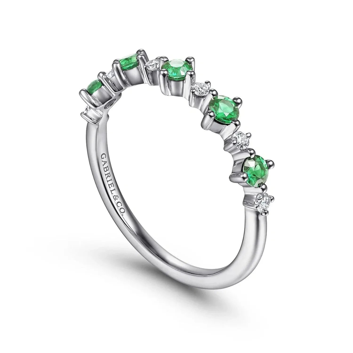 Gabriel & Co. Green Emerald & Diamond Five Stone Band