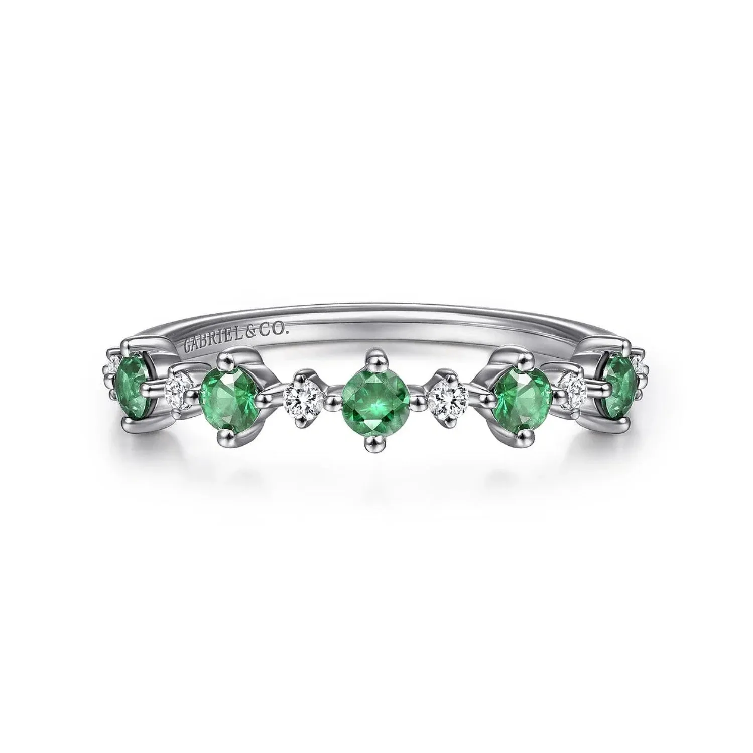 Gabriel & Co. Green Emerald & Diamond Five Stone Band