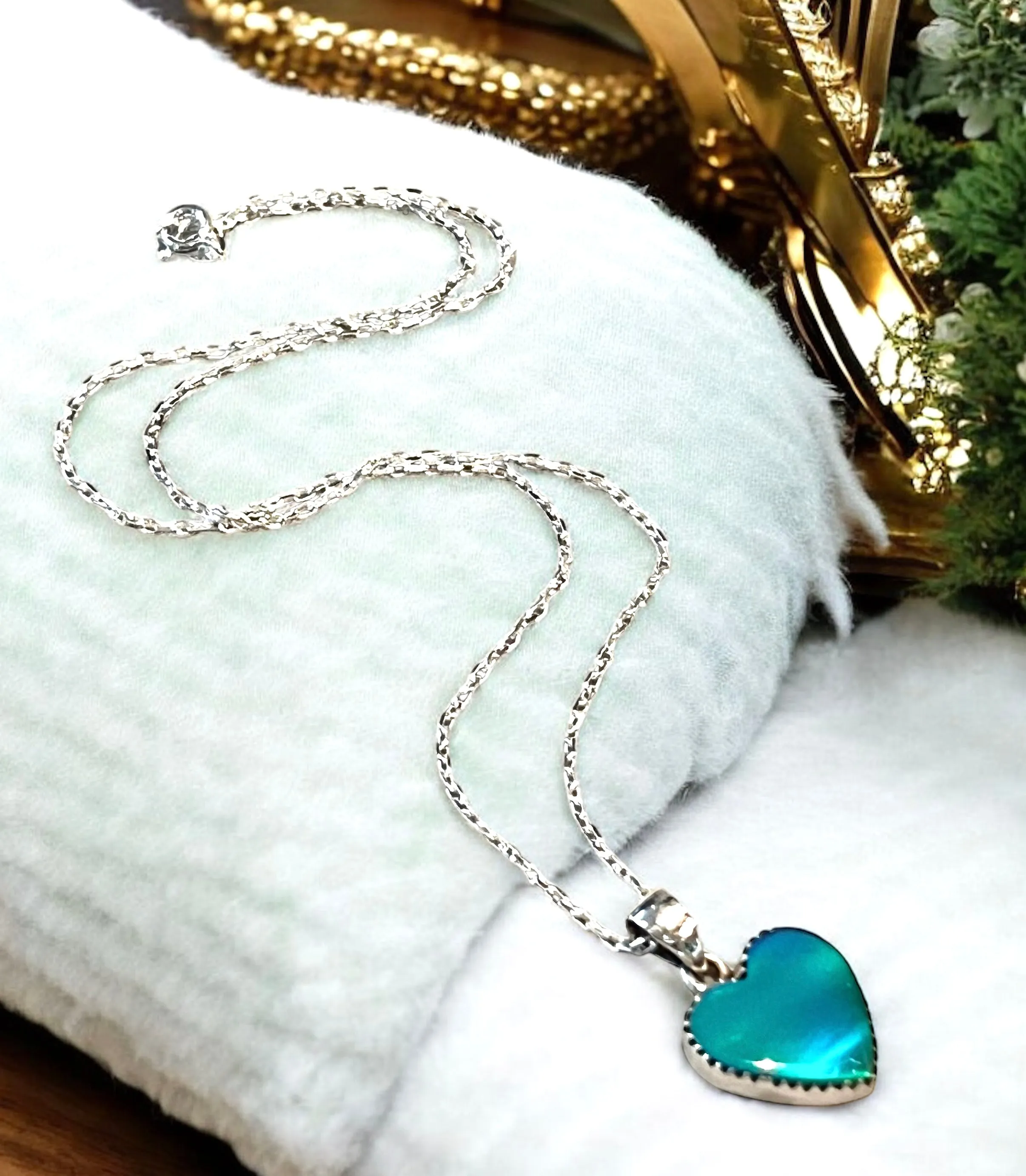 Genuine Aurora Opal Heart Pendant Necklace