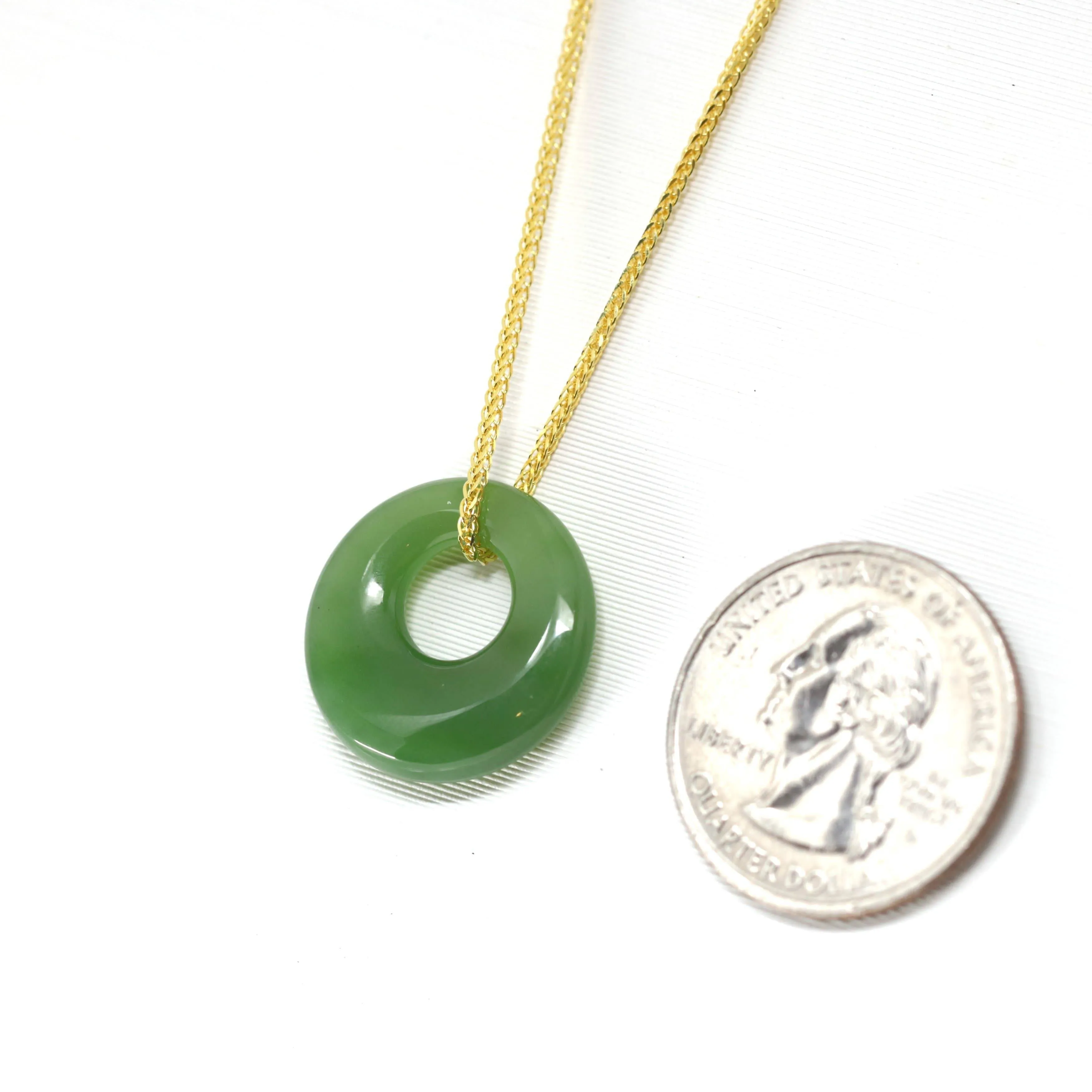 Genuine HeTian Nephrite Green Jade Lucky KouKou Circle Pendant Necklace