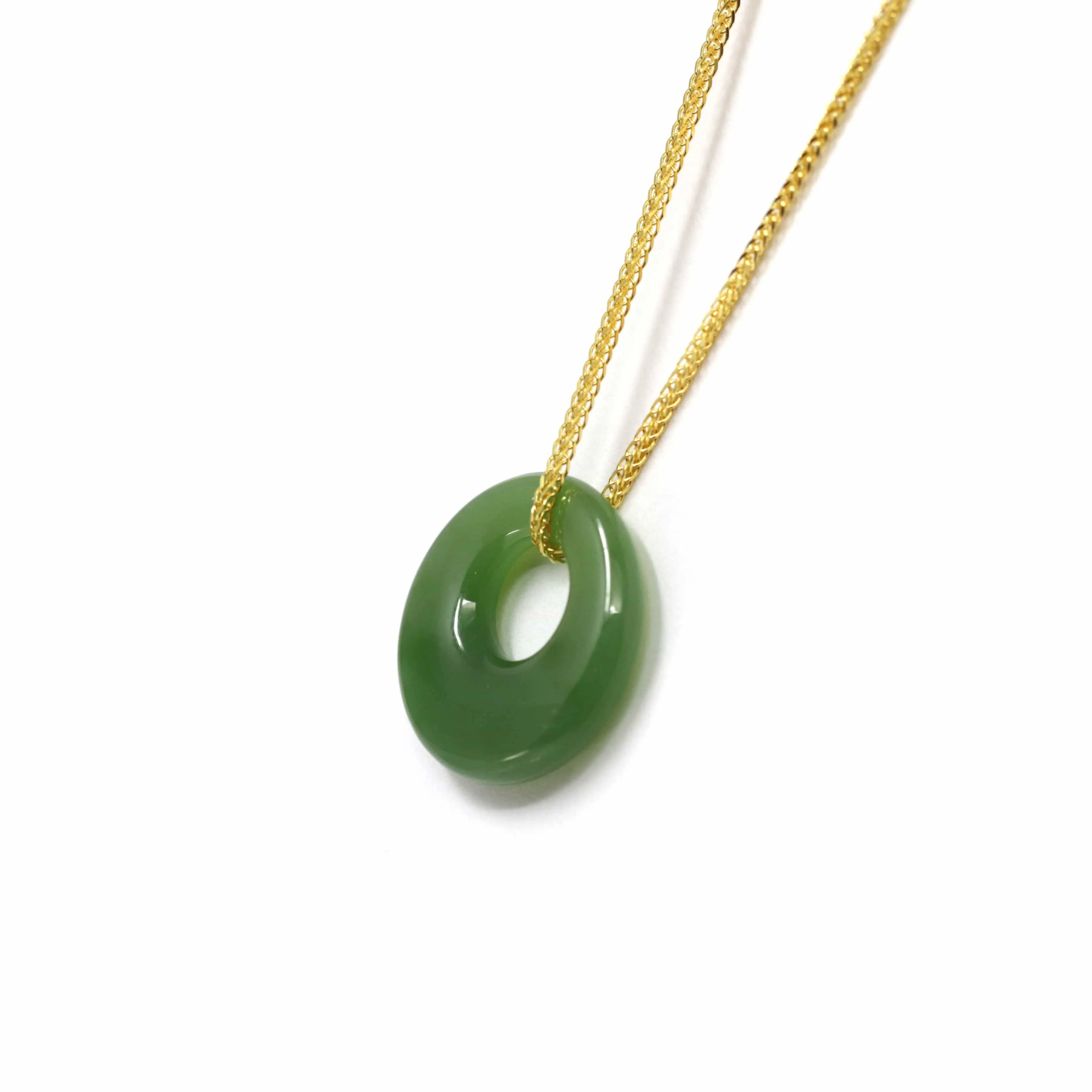 Genuine HeTian Nephrite Green Jade Lucky KouKou Circle Pendant Necklace