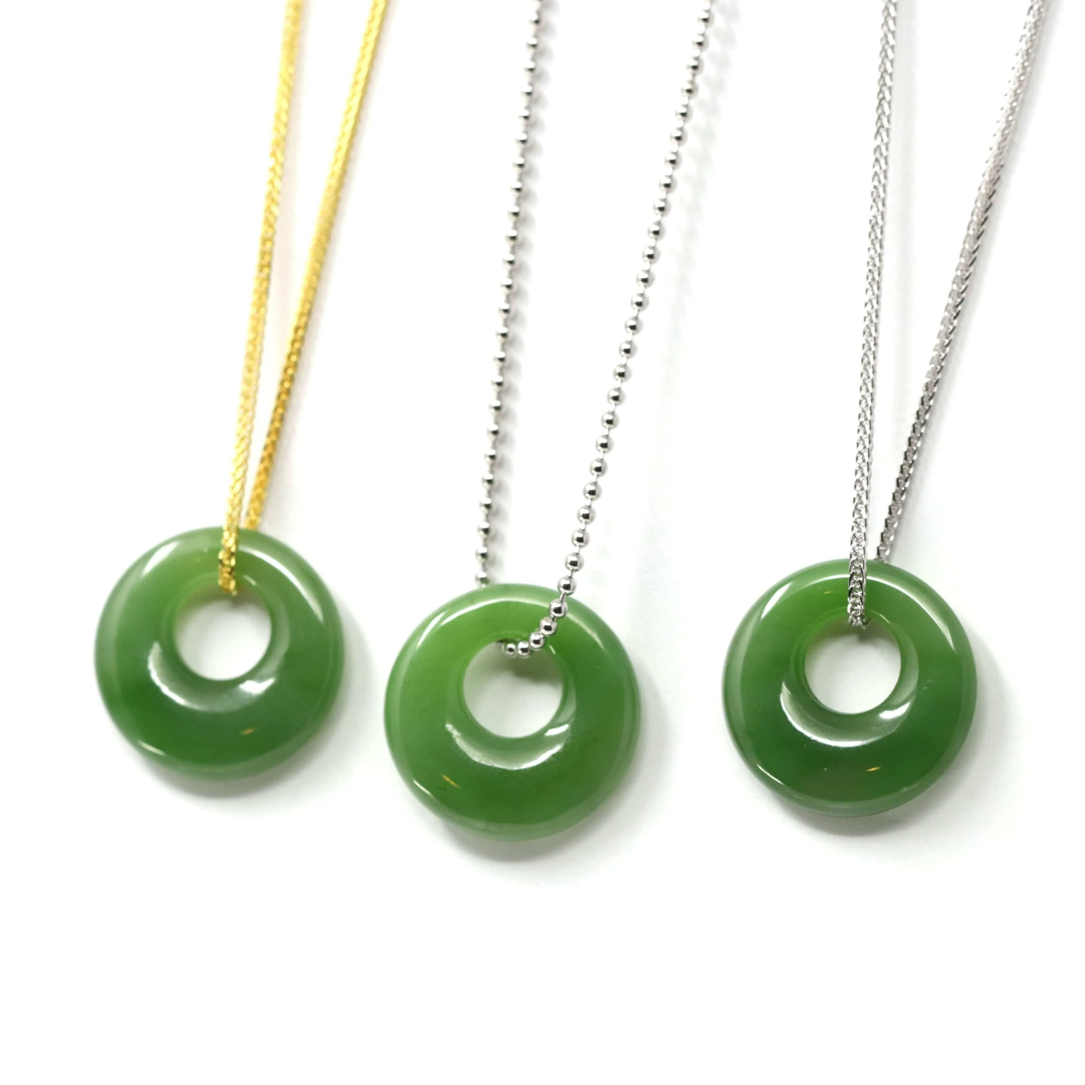 Genuine HeTian Nephrite Green Jade Lucky KouKou Circle Pendant Necklace