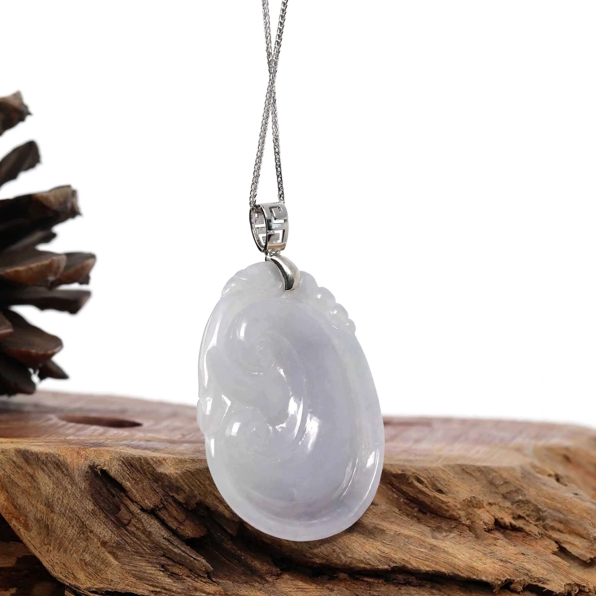 Genuine Lavender Jadeite Jade Ru Yi Pendant Necklace With Sterling Silver Bail