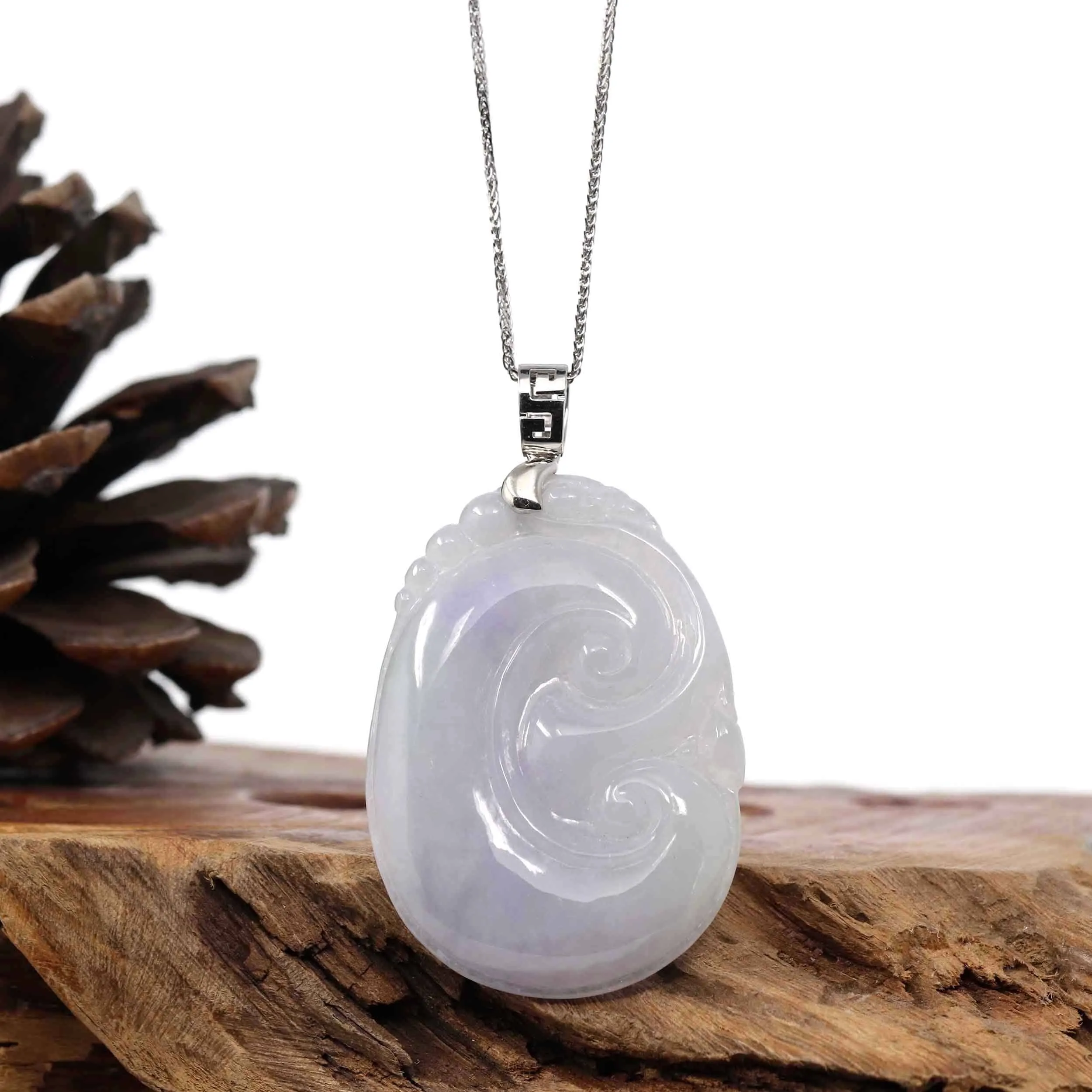 Genuine Lavender Jadeite Jade Ru Yi Pendant Necklace With Sterling Silver Bail