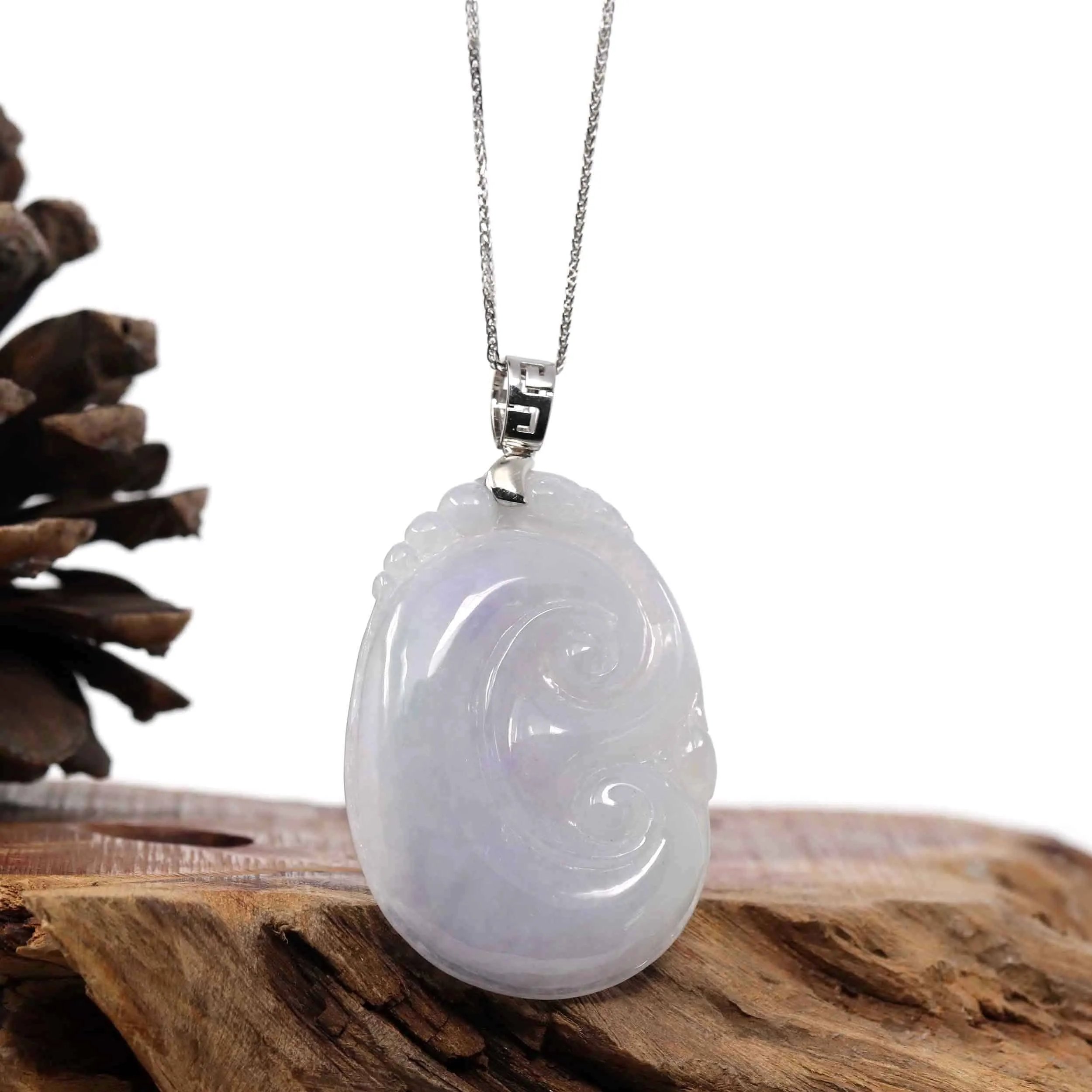 Genuine Lavender Jadeite Jade Ru Yi Pendant Necklace With Sterling Silver Bail