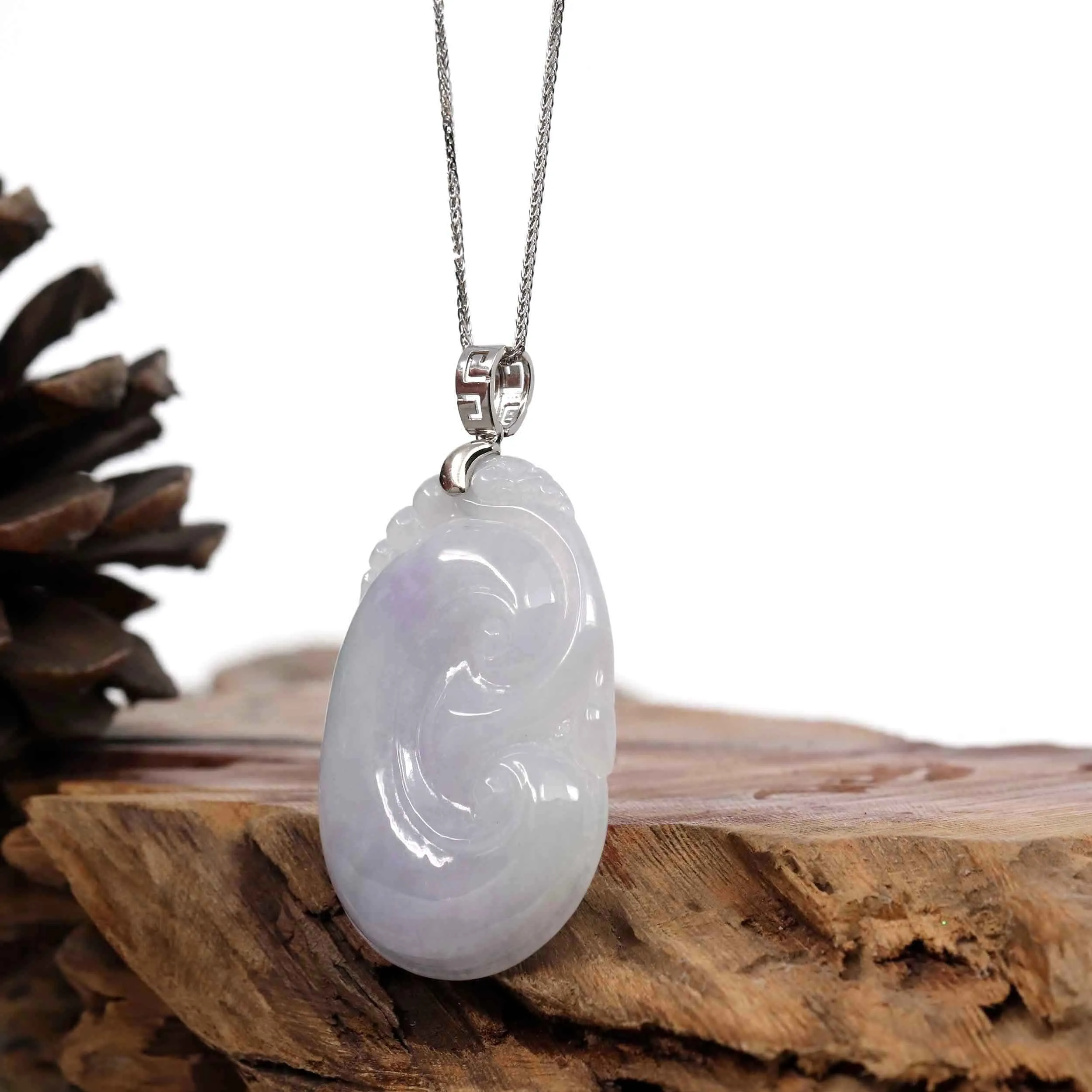 Genuine Lavender Jadeite Jade Ru Yi Pendant Necklace With Sterling Silver Bail