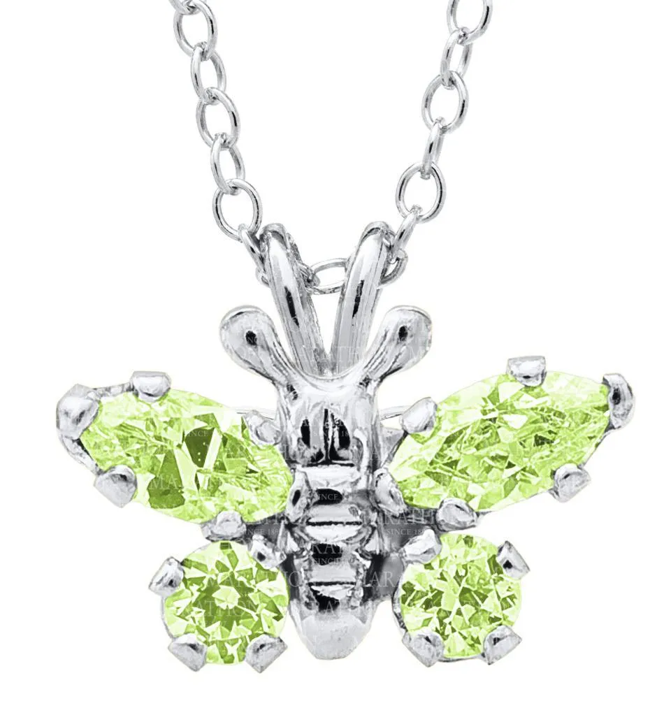 Genuine Sterling Silver Kiddie Kraft Butterfly Pendant Necklace with Synthetic Birthstone