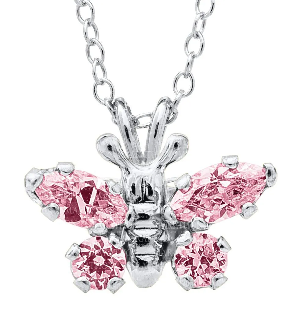 Genuine Sterling Silver Kiddie Kraft Butterfly Pendant Necklace with Synthetic Birthstone