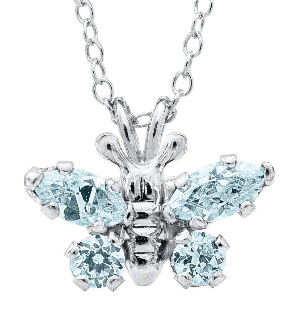 Genuine Sterling Silver Kiddie Kraft Butterfly Pendant Necklace with Synthetic Birthstone