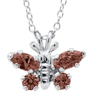 Genuine Sterling Silver Kiddie Kraft Butterfly Pendant Necklace with Synthetic Birthstone