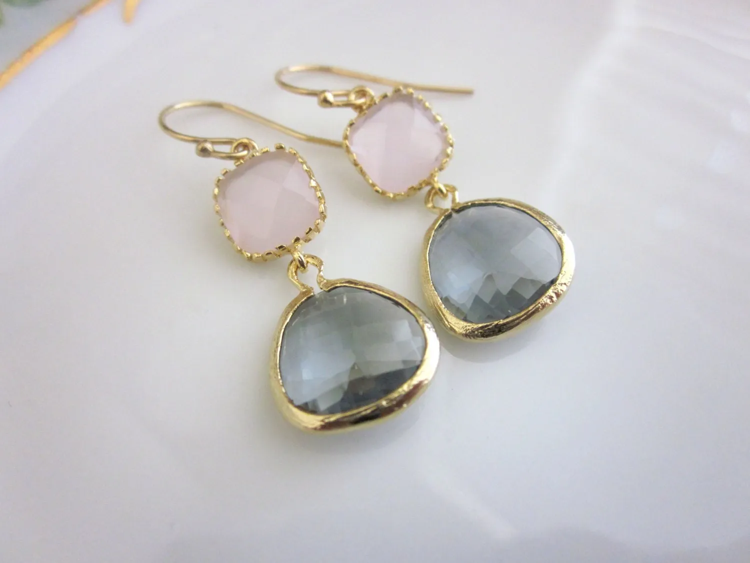 Gold Charcoal Gray Earrings Pink Earrings - Bridesmaid Earrings - Wedding Earrings - Bridesmaid Jewelry Gift - Wedding Jewelry