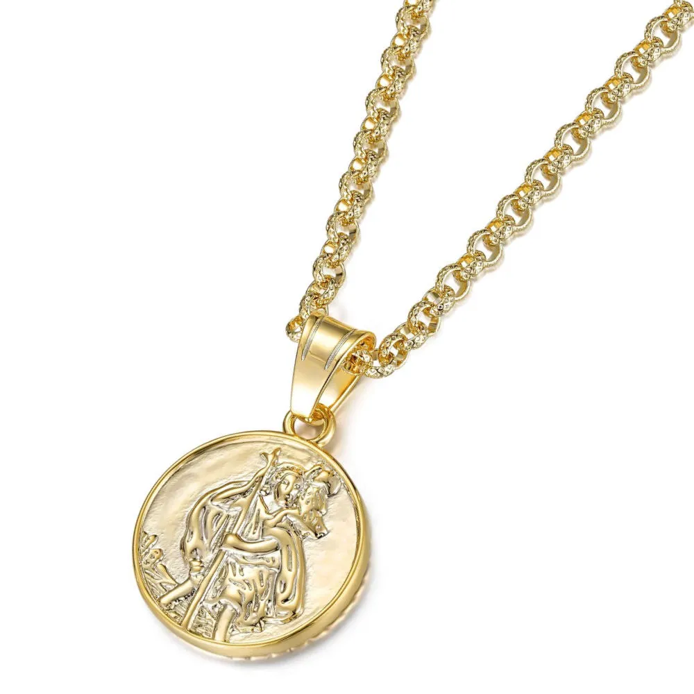 Gold Filled Bonded St. Christopher Pendant 22 Inch 4mm Belcher Chain