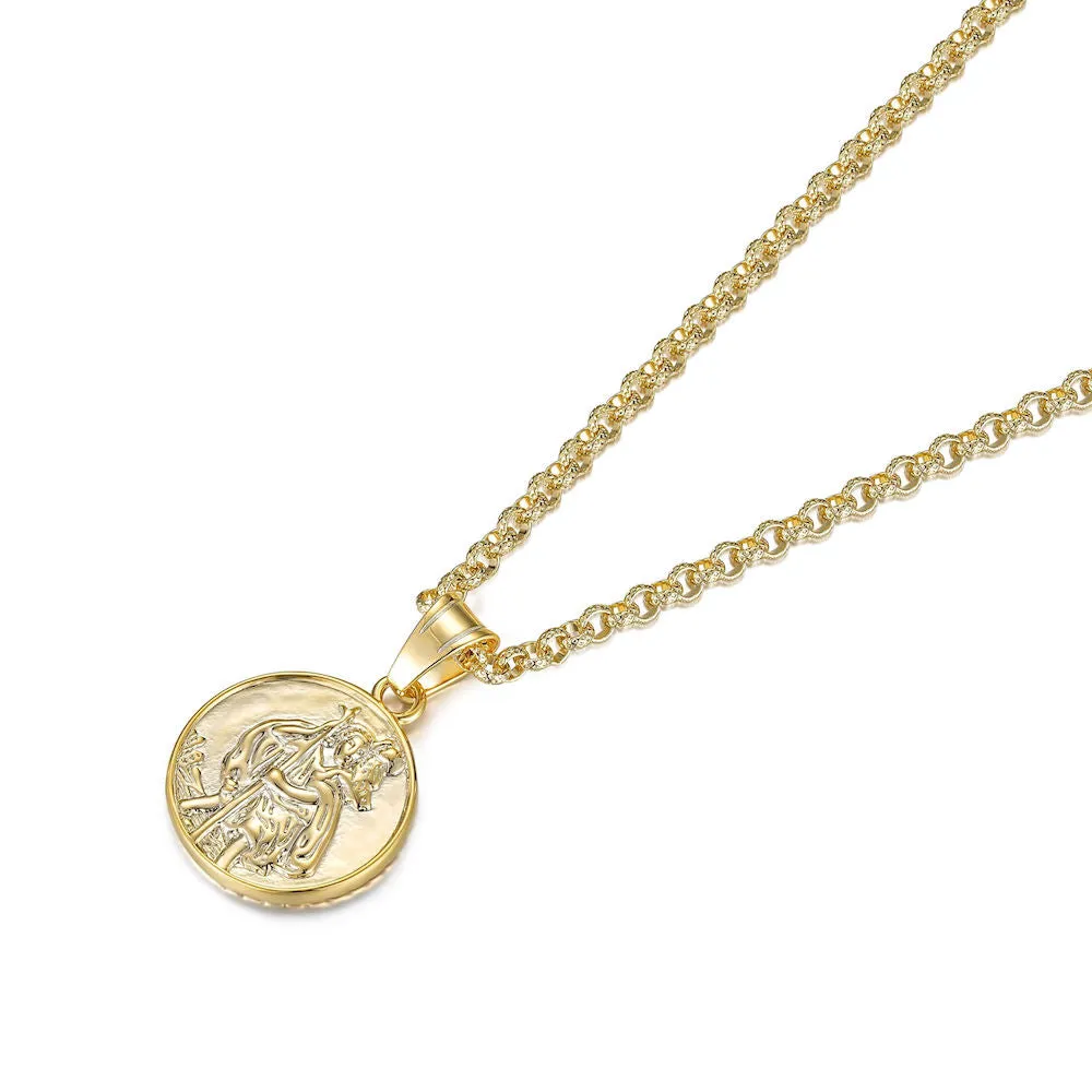 Gold Filled Bonded St. Christopher Pendant 22 Inch 4mm Belcher Chain