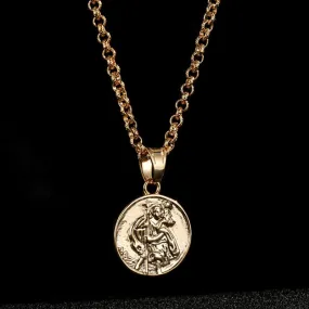 Gold Filled Bonded St. Christopher Pendant 22 Inch 4mm Belcher Chain