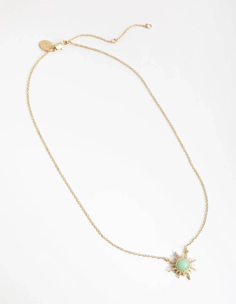 Gold Plated Diamante Semi Precious Jade Sun Necklace