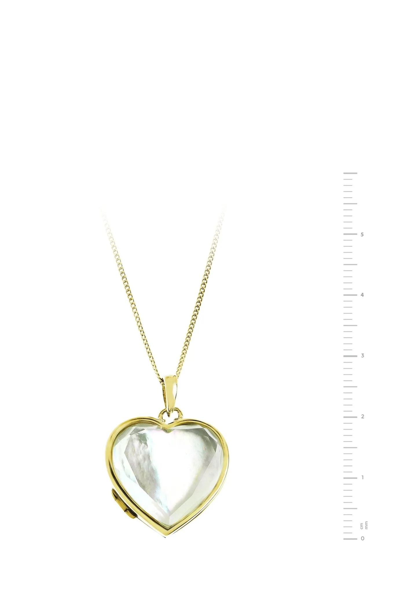 Gold Plated Sterling Silver Heart Mother of Pearl & Clear Quartz Locket Necklace