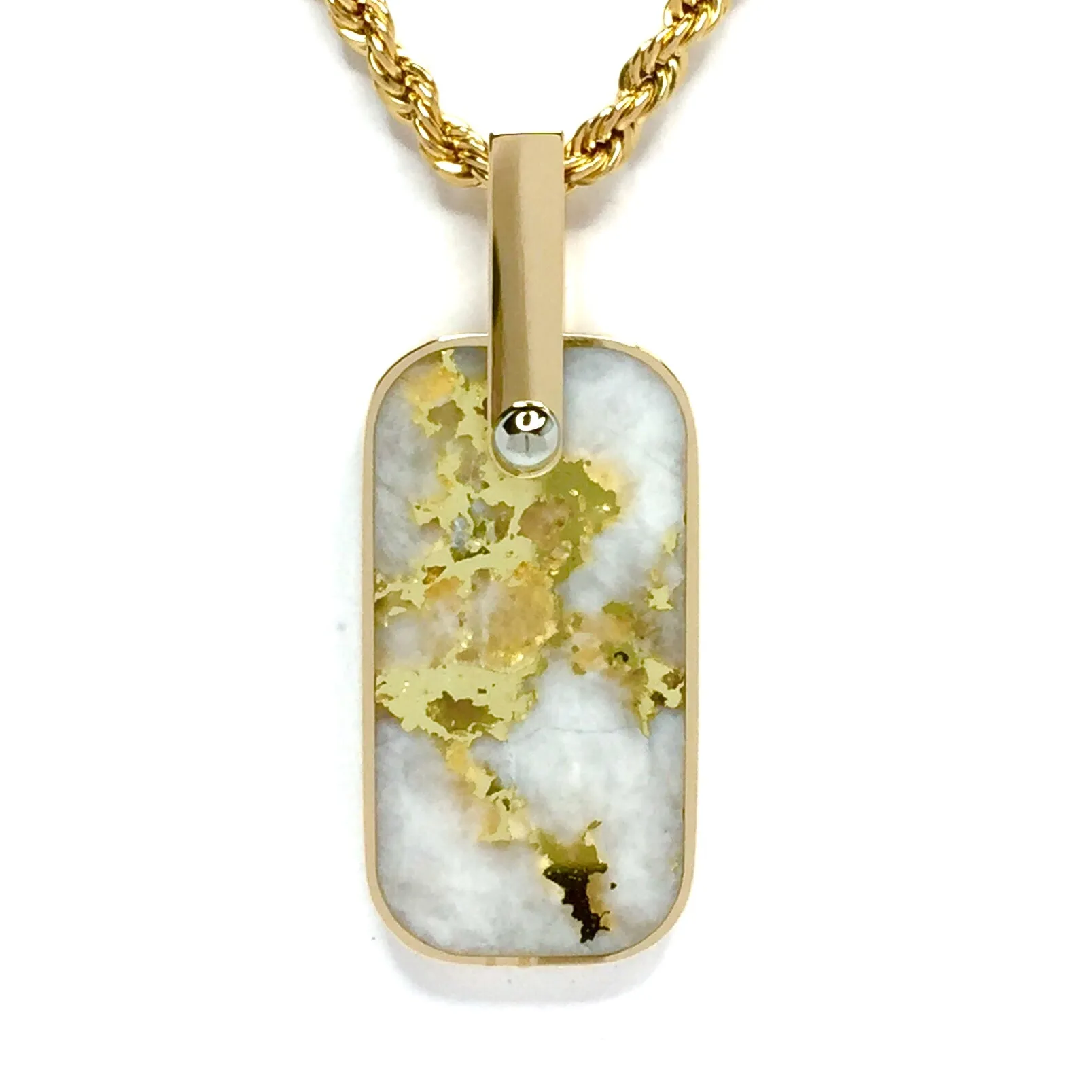 Gold Quartz Necklace Dog Tag Double Sided Inlaid Cross Pendant