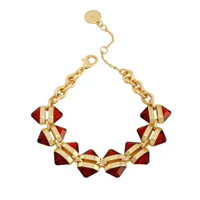 Goldtone Red Stone Cable Chain Bracelet