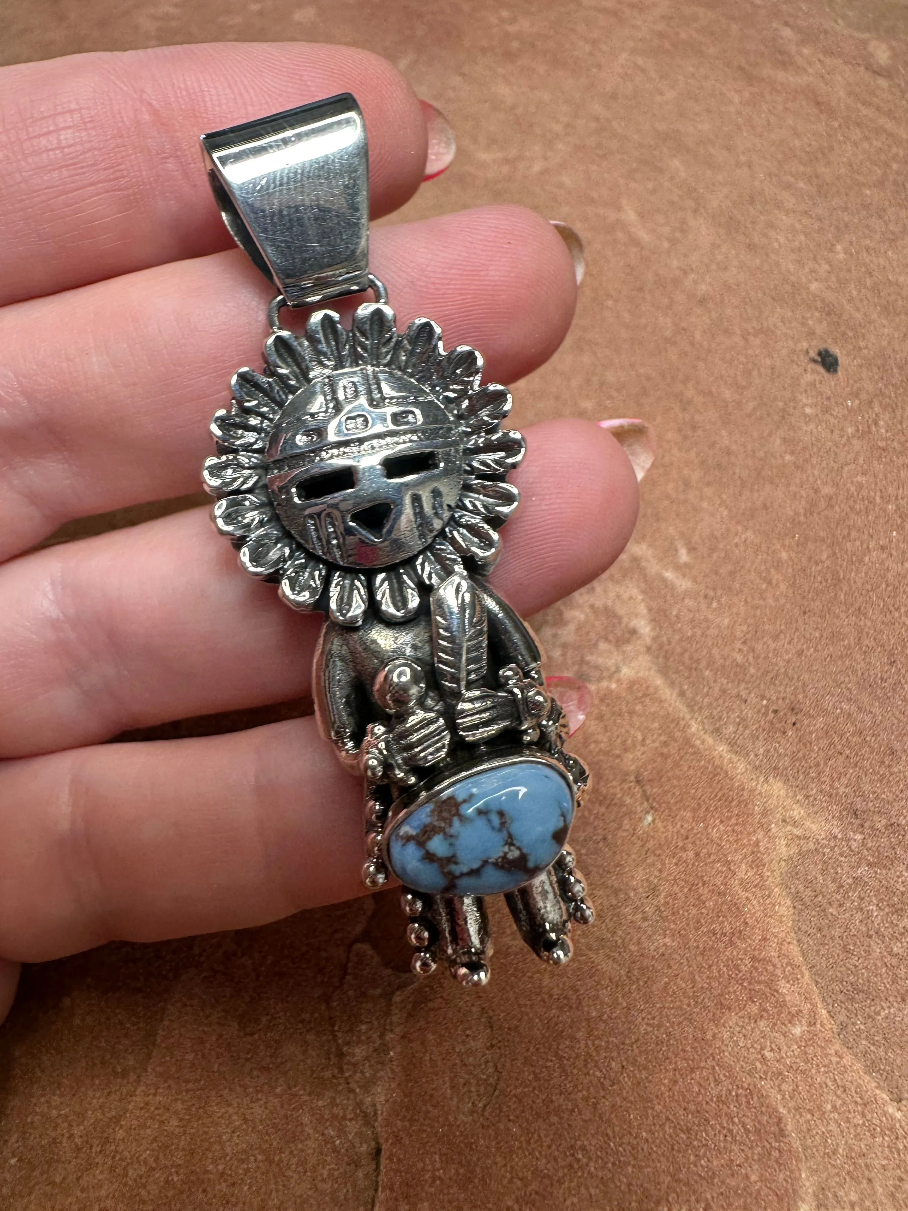 Gorgeous Handmade Sterling Silver & Golden Hills Turquoise Kachina Pendant