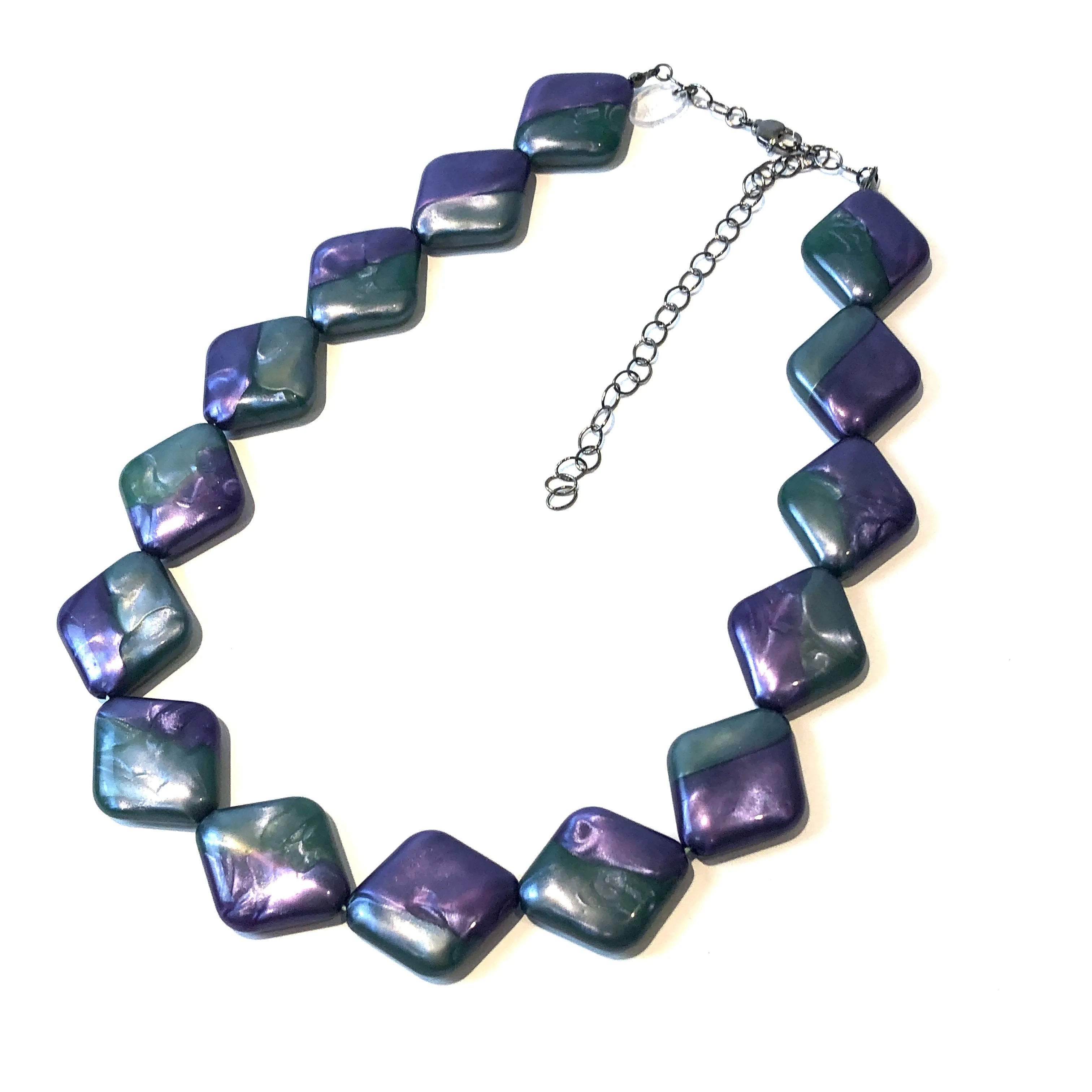 Green & Purple Marbled Aura Glow Diamante Marco Necklace