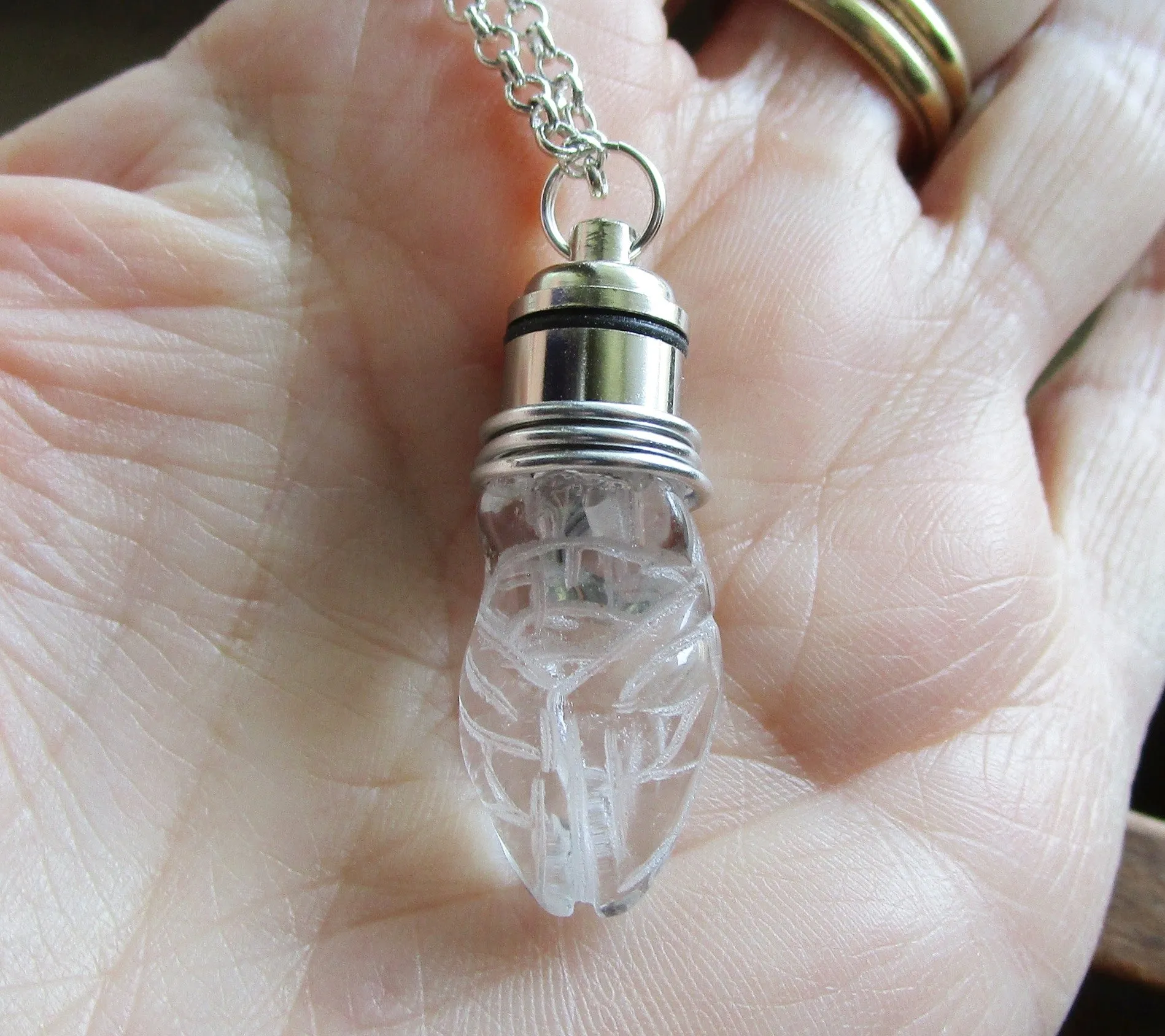 Green Light Up Cicada Quartz Natural Crystal Pendant Necklace