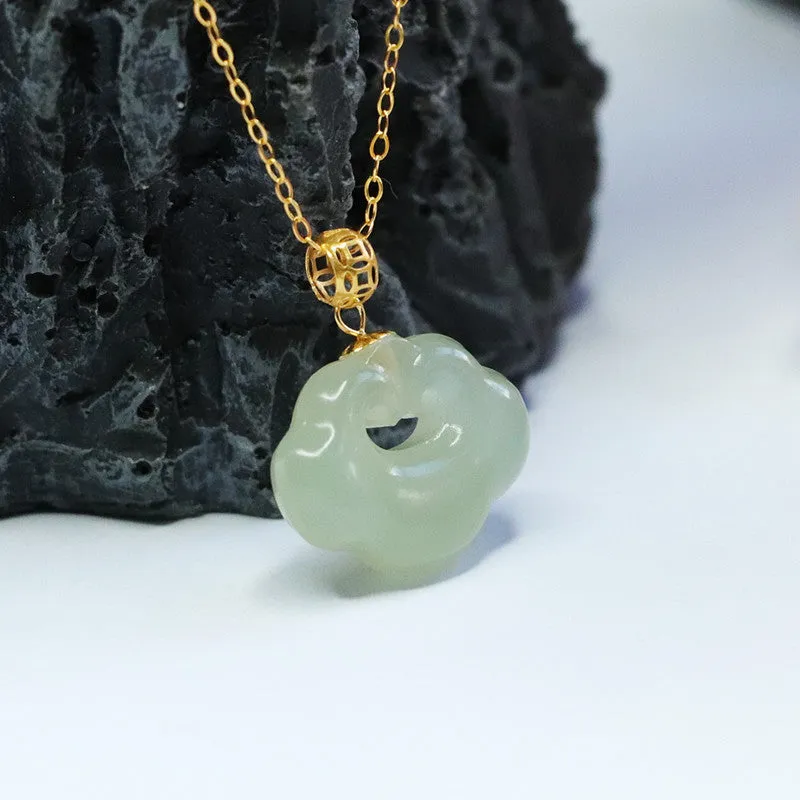 Green Ruyi Necklace with Natural Hotan Jade Pendant and Ice Water Accents