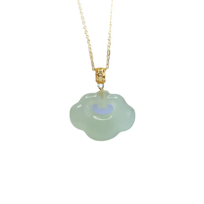 Green Ruyi Necklace with Natural Hotan Jade Pendant and Ice Water Accents