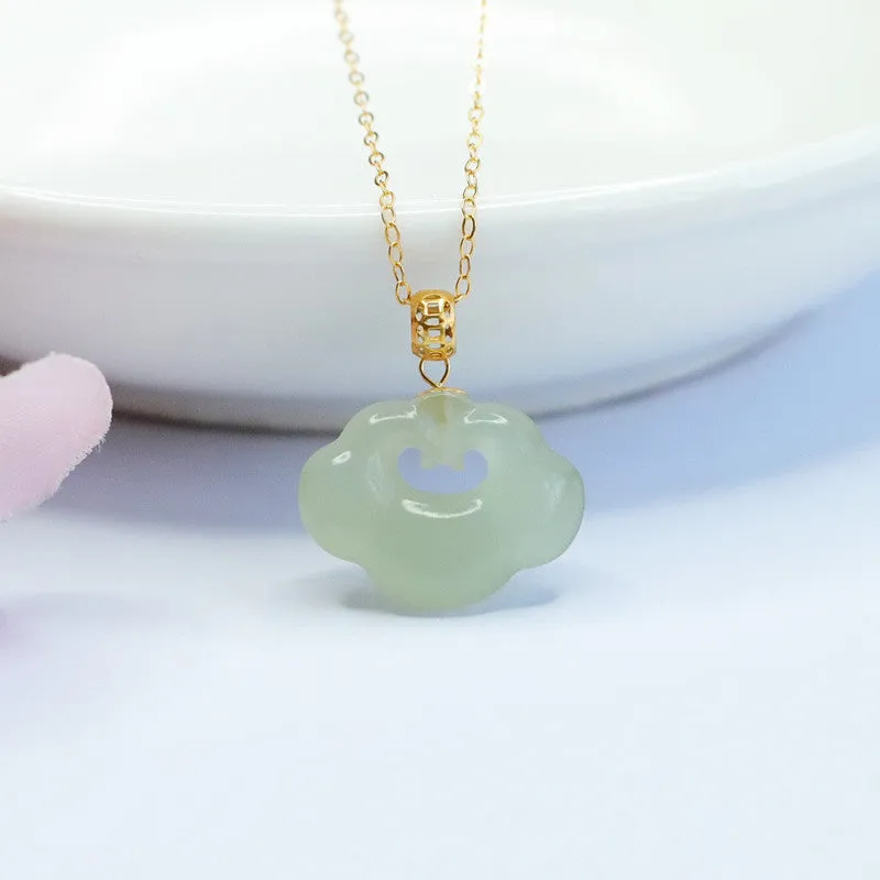 Green Ruyi Necklace with Natural Hotan Jade Pendant and Ice Water Accents