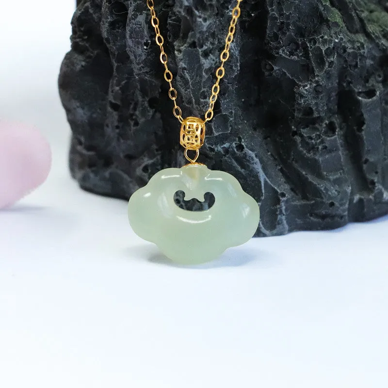 Green Ruyi Necklace with Natural Hotan Jade Pendant and Ice Water Accents