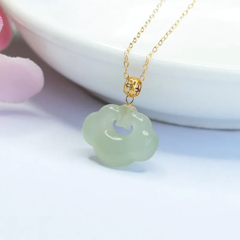 Green Ruyi Necklace with Natural Hotan Jade Pendant and Ice Water Accents