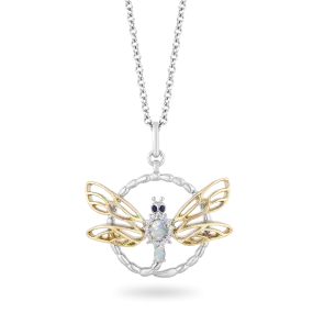 Hallmark Fine Jewelry Dragonfly Eternity Pendant in Sterling Silver & 14K Yellow Gold with Diamonds, Created Opal and Sapphire