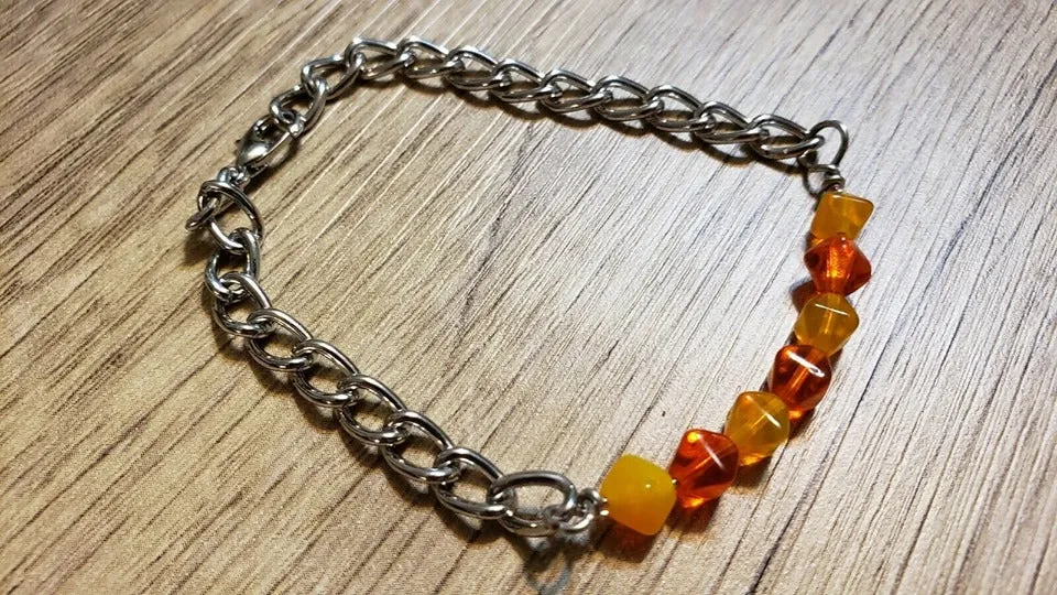 Hand Crafted Sunshine Czech Glass & Chain Adjustable to 7.25" Bracelet with Lobster Claw Clasp