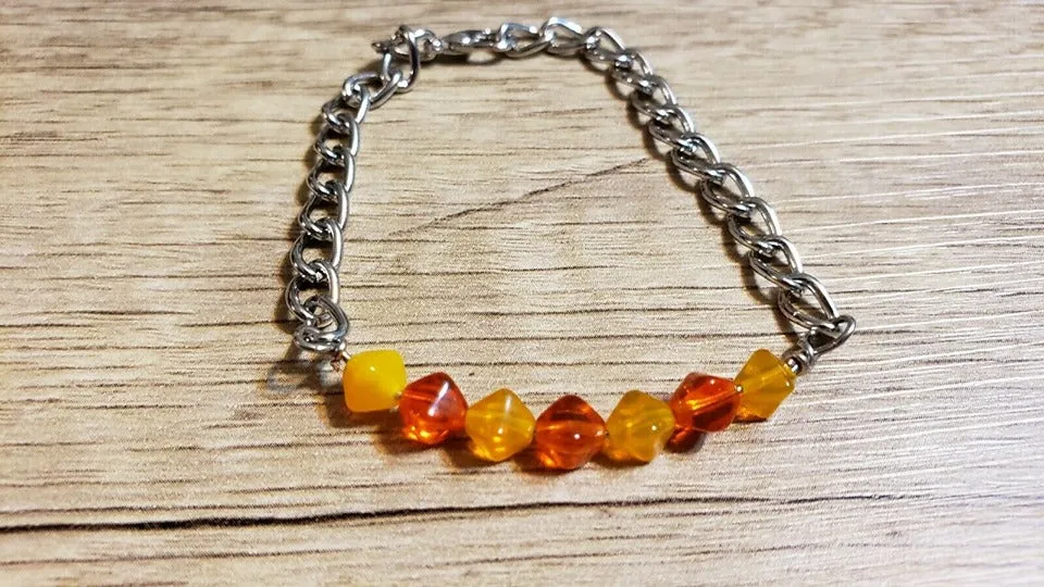 Hand Crafted Sunshine Czech Glass & Chain Adjustable to 7.25" Bracelet with Lobster Claw Clasp