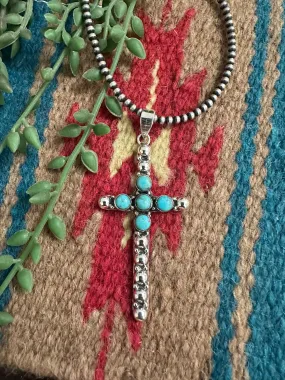 Handmade Natural Turquoise & Sterling Silver Ball Cross Pendants