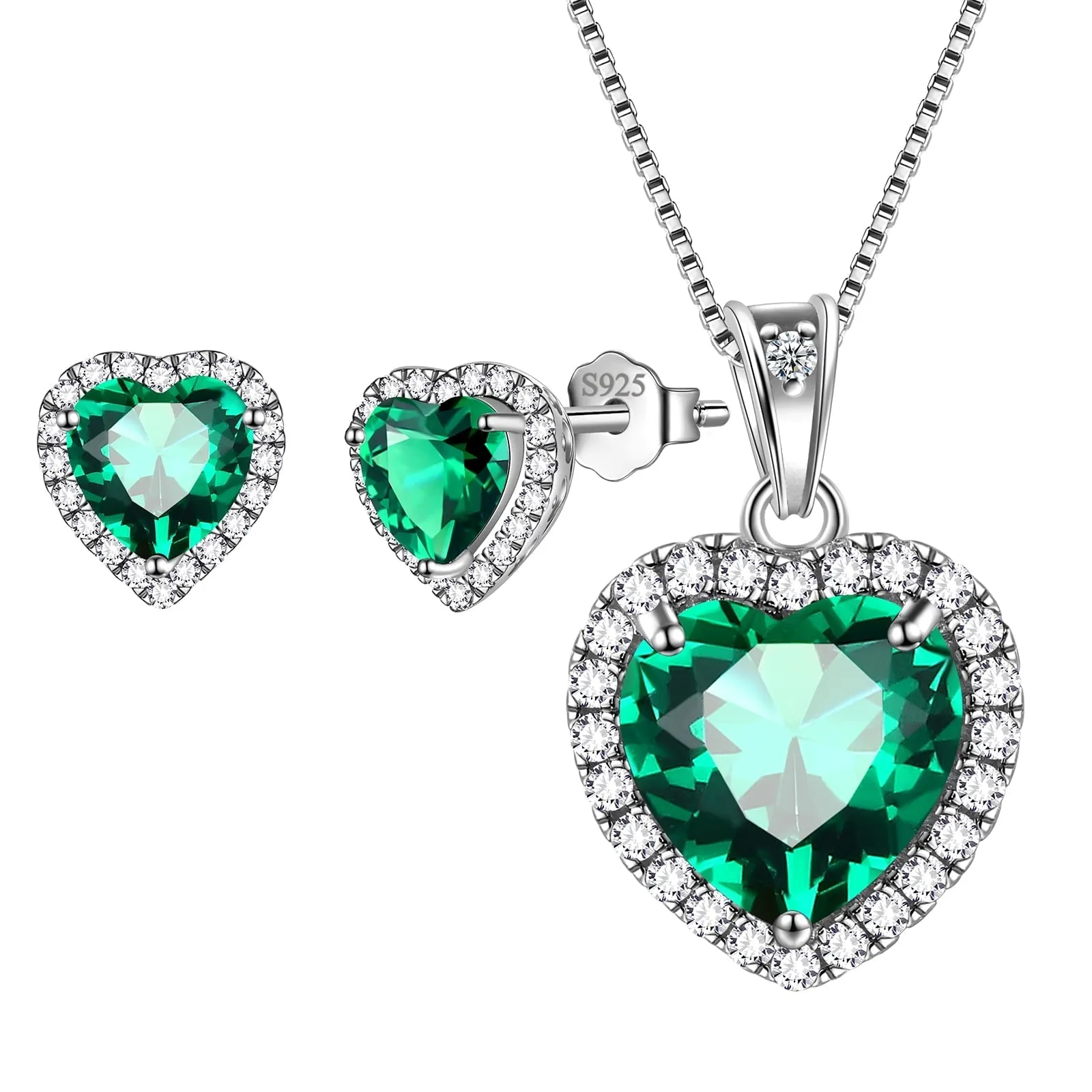 Hearts Jewelry Sets 3PCS 925 Sterling Silver Birthstone Necklace Earrings for Women Girls