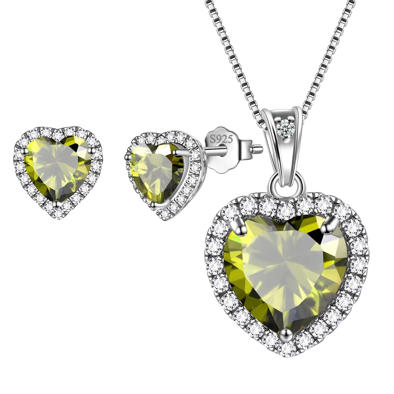 Hearts Jewelry Sets 3PCS 925 Sterling Silver Birthstone Necklace Earrings for Women Girls