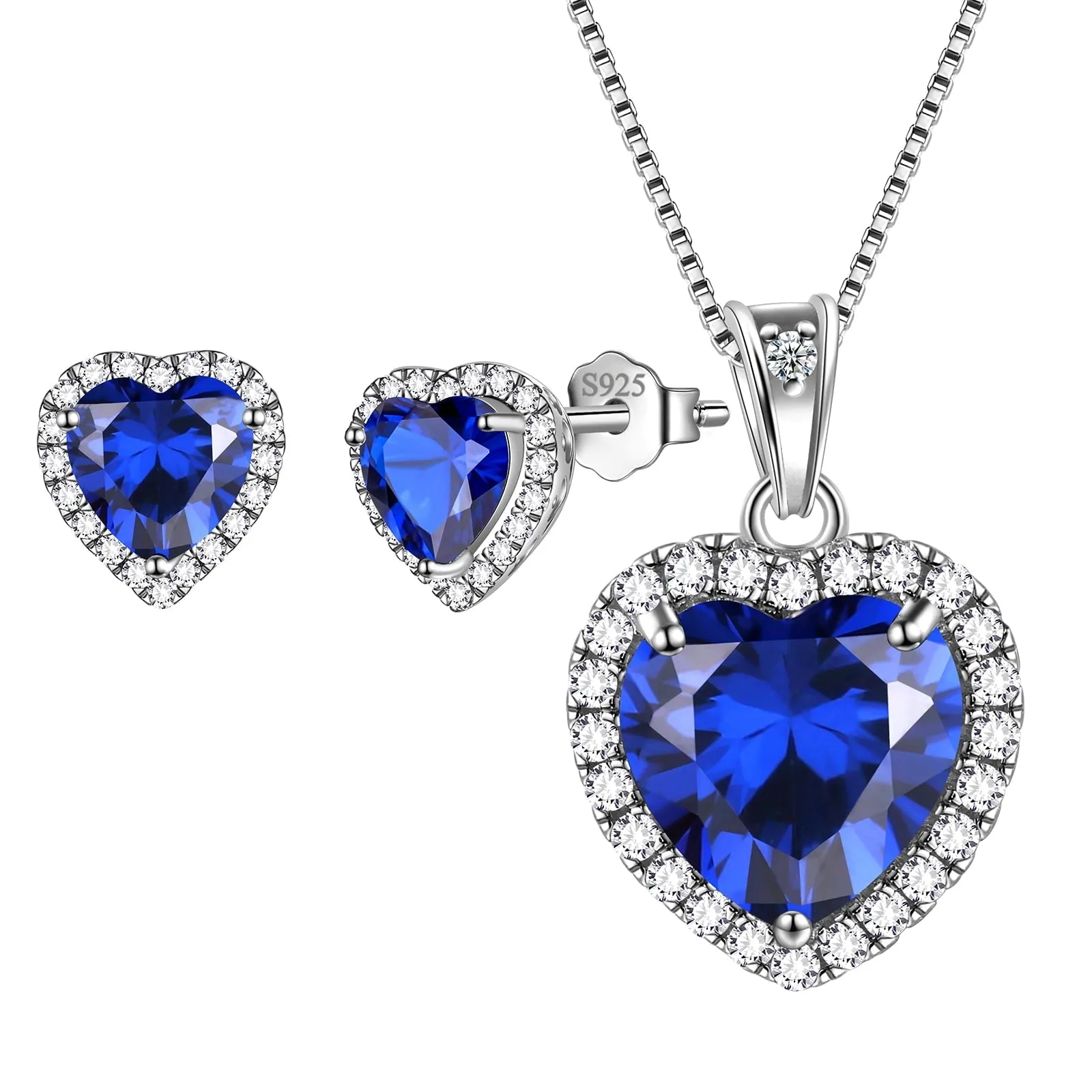 Hearts Jewelry Sets 3PCS 925 Sterling Silver Birthstone Necklace Earrings for Women Girls