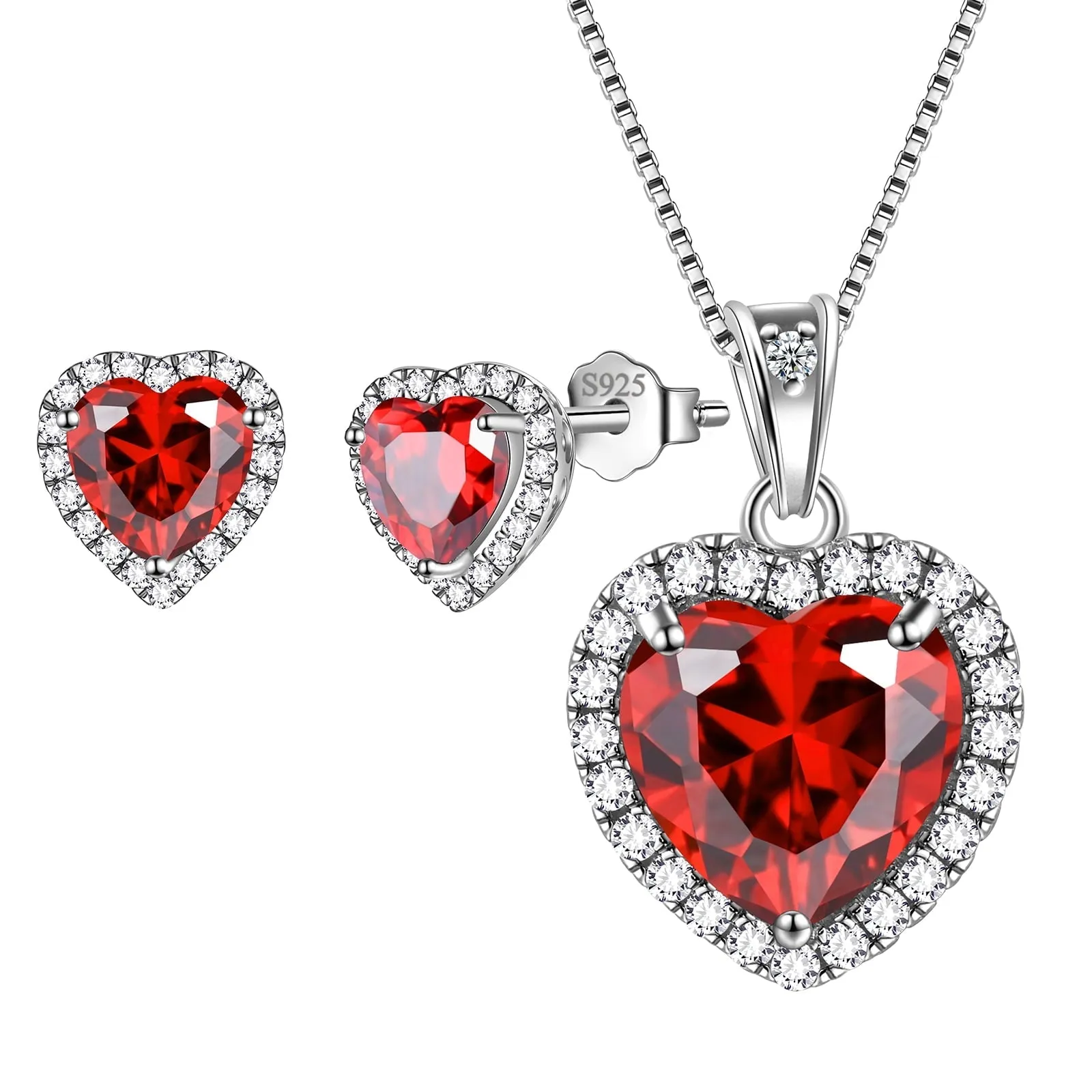 Hearts Jewelry Sets 3PCS 925 Sterling Silver Birthstone Necklace Earrings for Women Girls