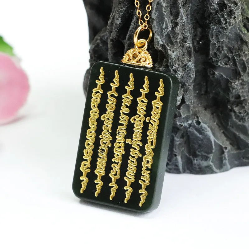 Heavenly Black Jade Necklace with Five Scriptures Pendant