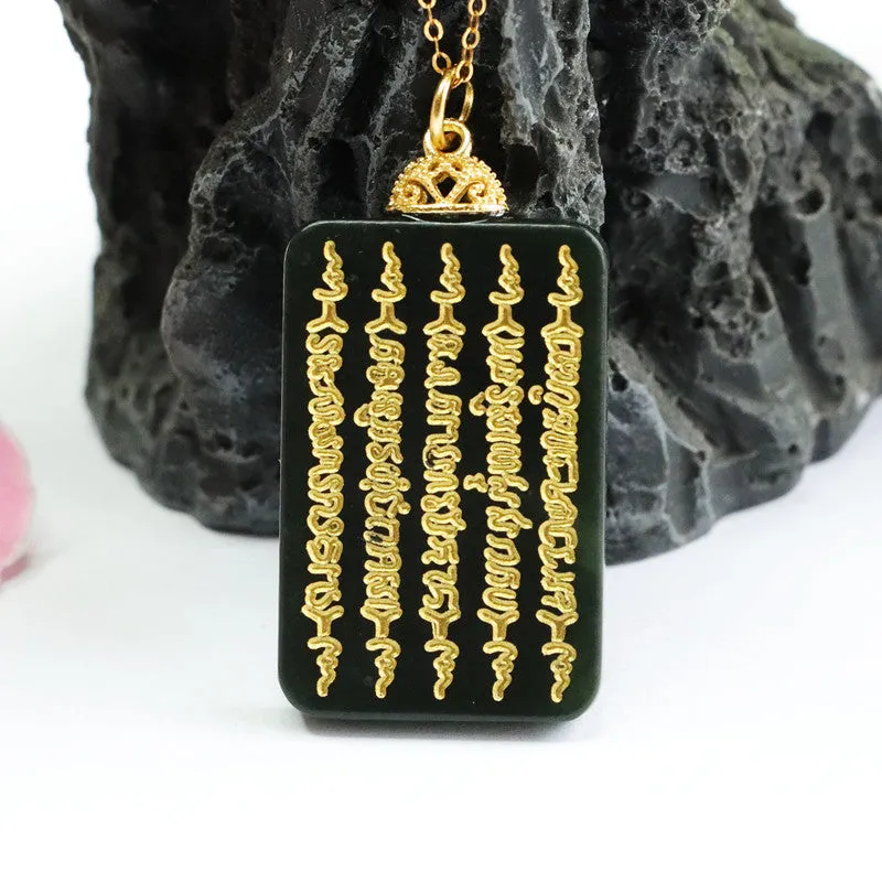 Heavenly Black Jade Necklace with Five Scriptures Pendant