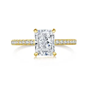 Hidden Halo Side Stone 2 Carat Radiant Cut Engagement Ring - Gold