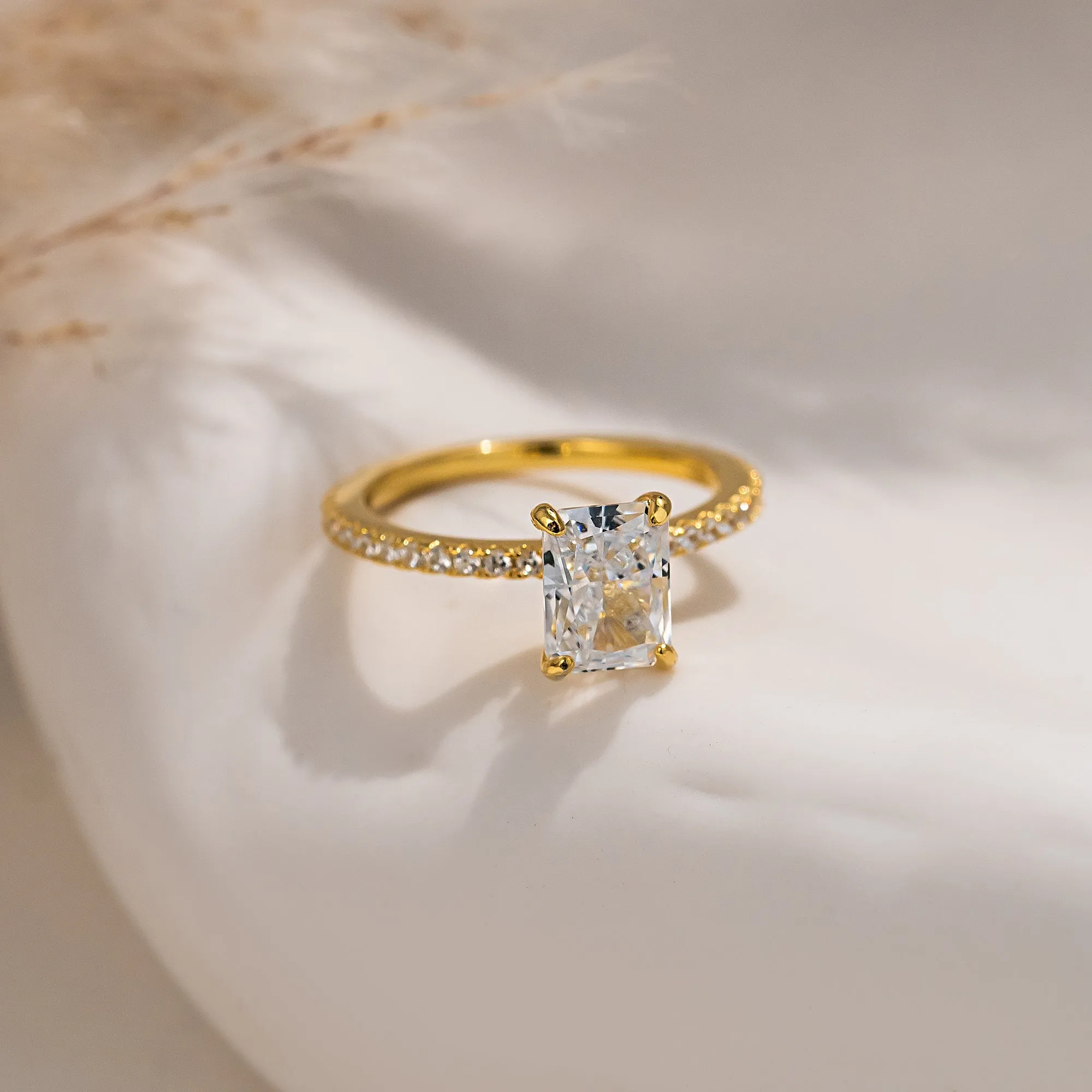 Hidden Halo Side Stone 2 Carat Radiant Cut Engagement Ring - Gold